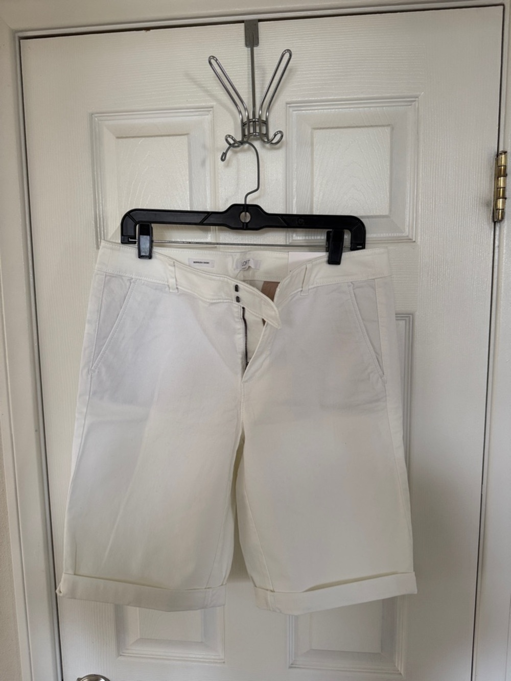 LOFT White Bermuda Shorts with Cuffed Hem